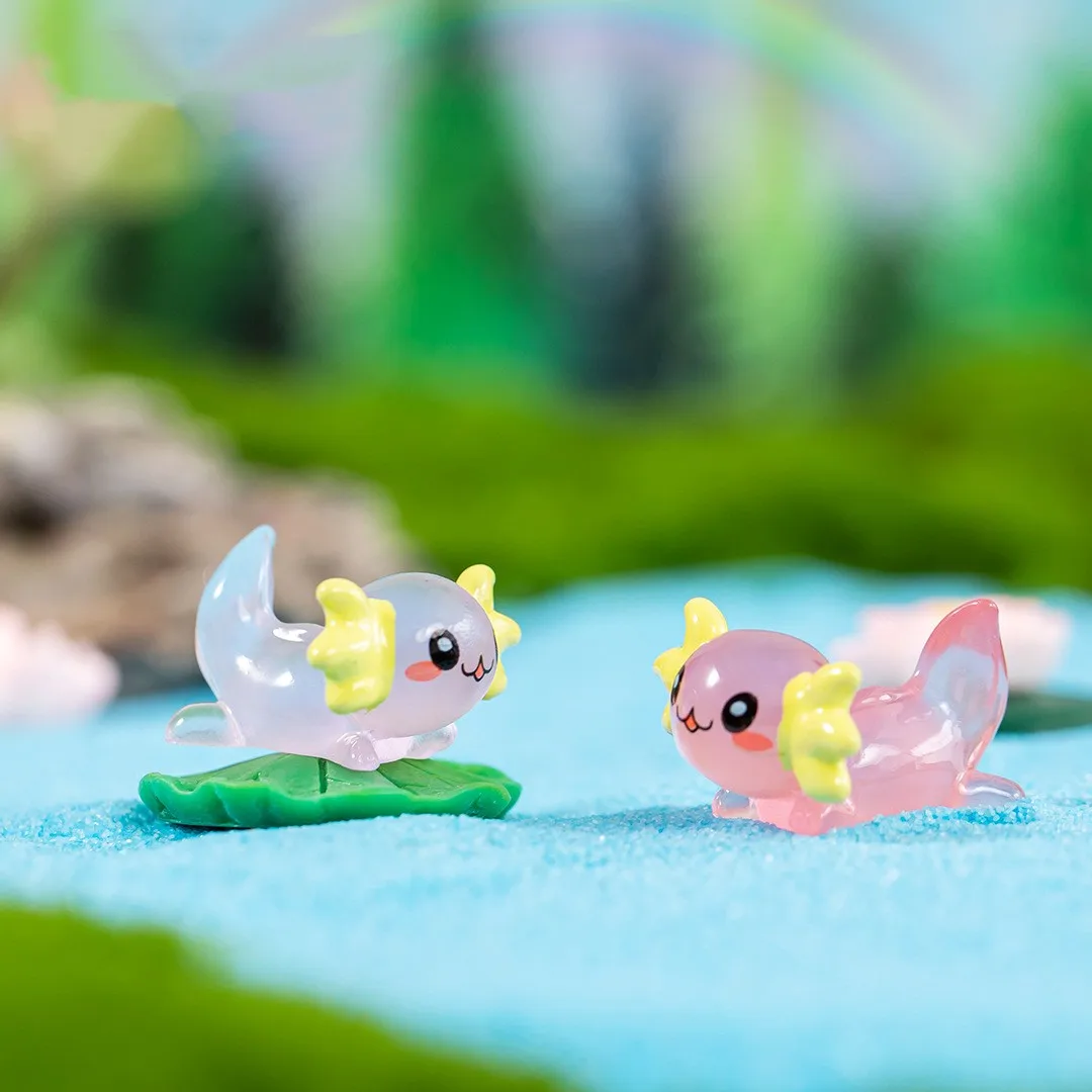 8-15PCS 빛나는 Axolotl 미니어처 Ambystoma Mexicanum 밤에 빛나는 이끼 Microlandscape 장식 귀여운 동물 물고기 탱크 DIY
