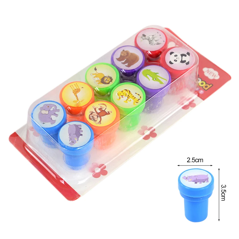 10pcs 만화 동물 유니콘 셀프 잉크 스탬프 장난감 어린이 생일 파티는 Goodie Bag Pinata 필러 소년 소녀 크리스마스 선물을 선호합니다