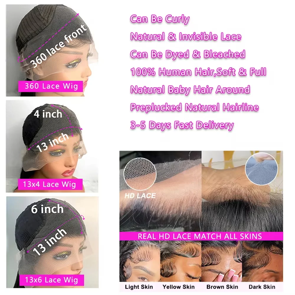 250 밀도 13x4 13x6 투명 뼈 스트레이트 30 40 인치 레이스 전면 인간의 머리 가발 여성을위한 브라질 정면 가발