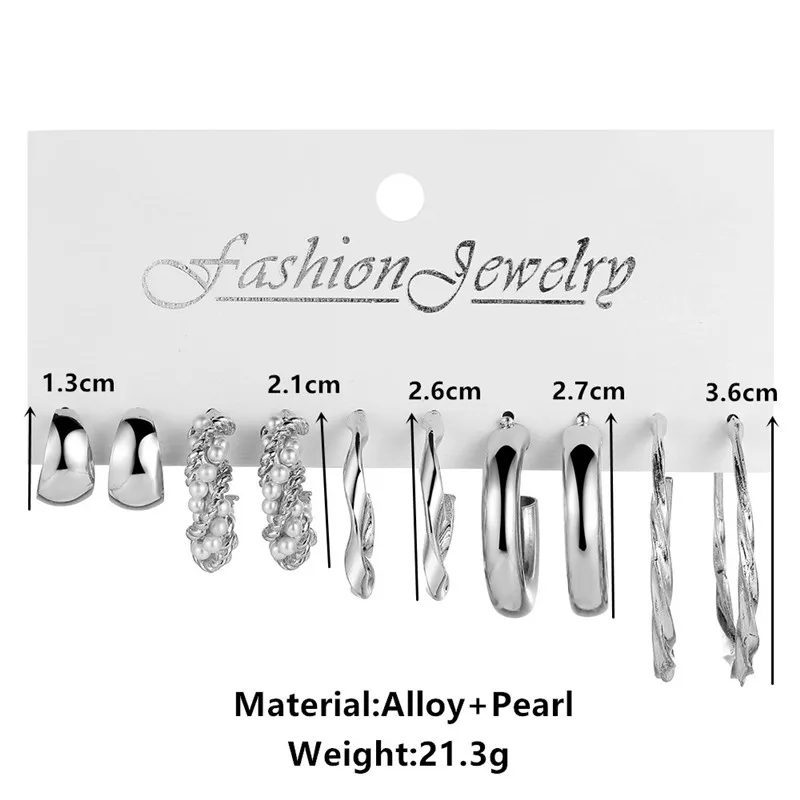 여자를위한 진주 실버 컬러 후프 귀걸이 세트 유행 나비 아크릴 중공 트위스트 기하학 매달려 귀걸이 쥬얼리 선물