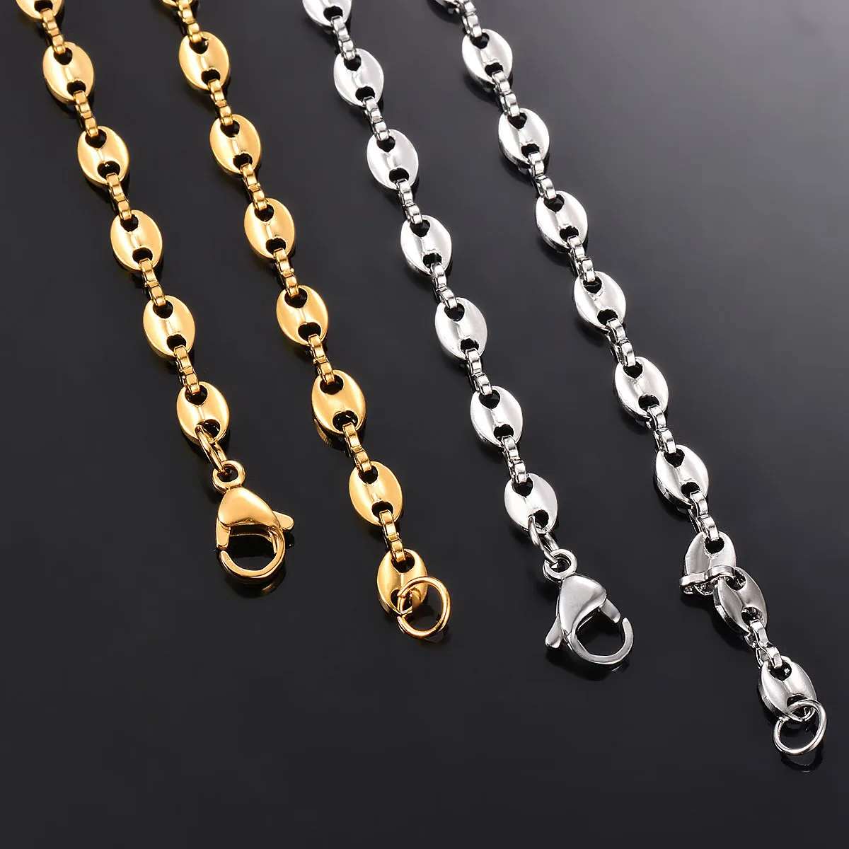 1 조각 스테인레스 스틸 힙합 커피 콩 체인 목걸이 돼지 코 체인 팔찌 펑크 목걸이
