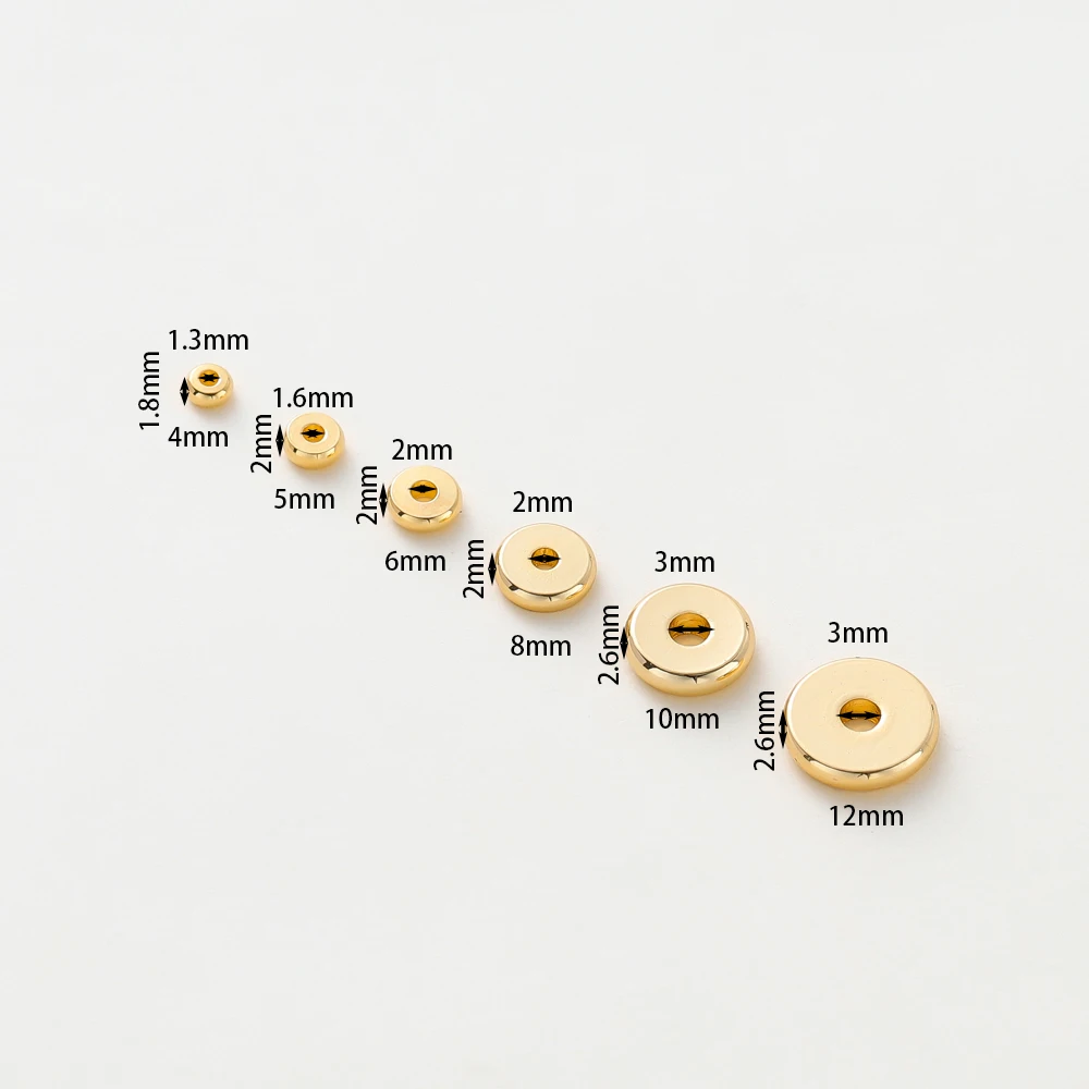 50 개/몫 14K/18K 골드 컬러 도금 황동 4mm 5mm 6mm 라운드 스페이서 비즈 DIY 쥬얼리 액세서리에 대 한 플랫 팔찌 비즈