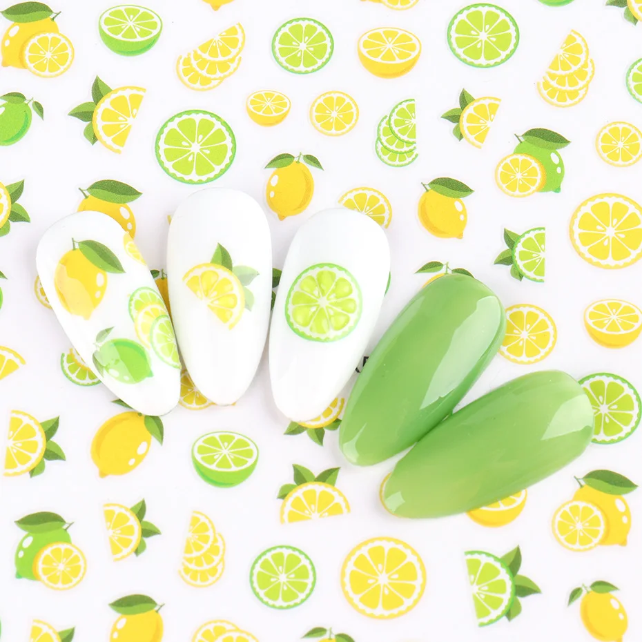 3d 손톱 아트 접착제 슬라이더 레몬 파인애플 딸기 과일 데칼 손톱 장식 매니큐어