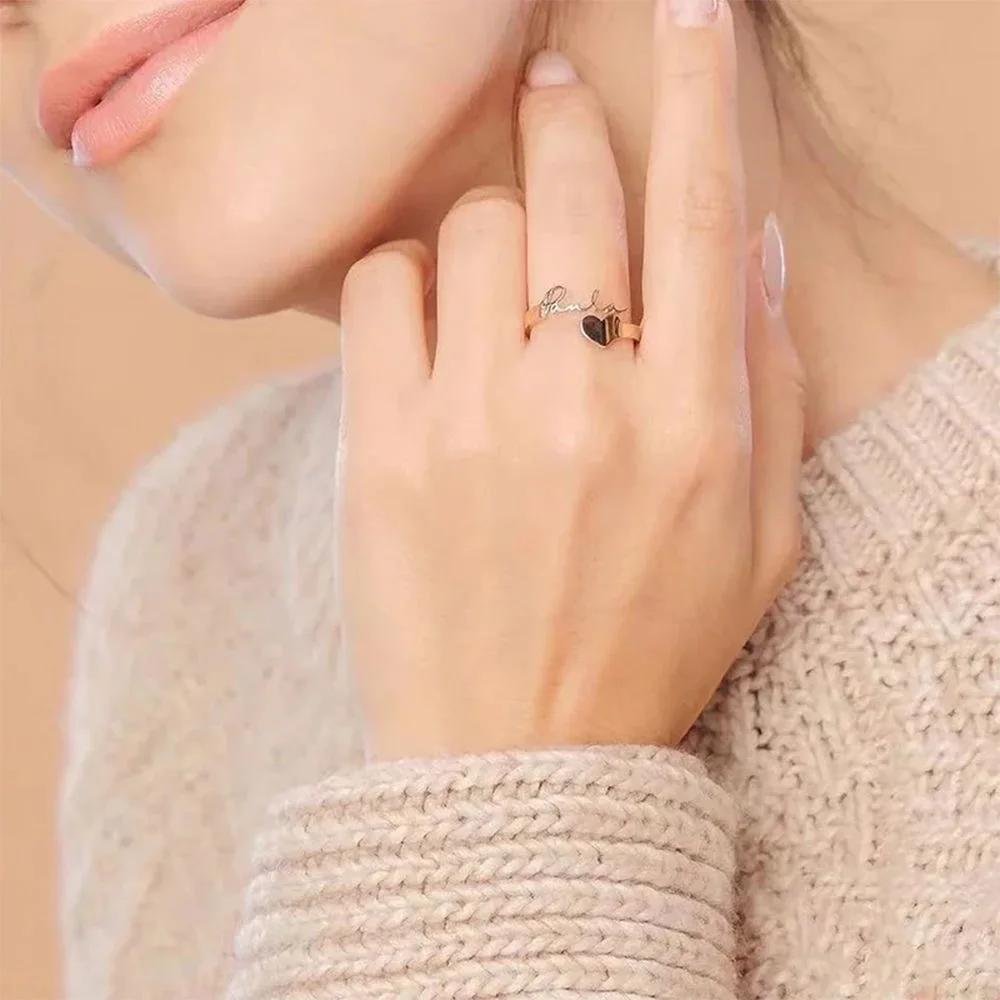 사용자 정의 이름 사랑 반지 맞춤형 스테인레스 스틸 하트 커플 반지 여성 쥬얼리 발렌타인 데이 선물 Anillos Mujer