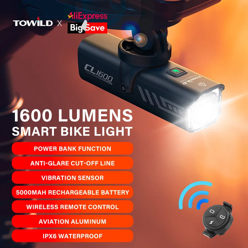 TOWILD CL1600LM 자전거 라이트 5000mAh 자전거 라이트 IPX6 손전등 알루미늄 전면 램프 Type-C 충전 MTB 도로 사이클링 헤드 라이트 title=TOWILD CL1600LM 자전거 라이트 5000mAh 자전거 라이트 IPX6 손전등 알루미늄 전면 램프 Type-C 충전 MTB 도로 사이클링 헤드 라이트