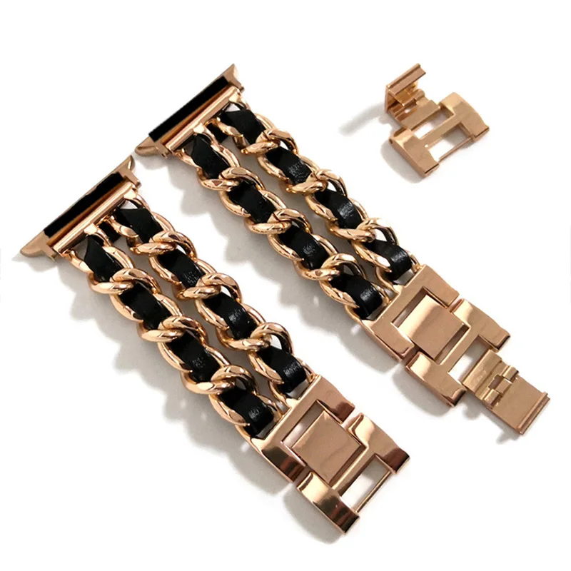 Apple Watch 밴드 용 여성용 금속 스트랩 10 9 8 Ultra 46mm 42mm 49mm 7 SE 6 5 41mm 45mm 44/40mm 레이디 골드 스틸 팔찌 팔찌