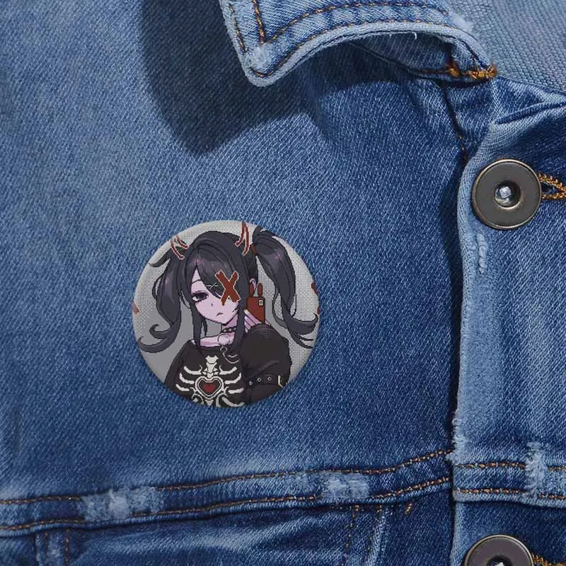 가난한 소녀 과다 복용 귀여운 만화 단추 핀 Pixelation KAngel Ame-Chan 고딕 로리타 브로치 배지 가방 장식 팬 수집 50mm