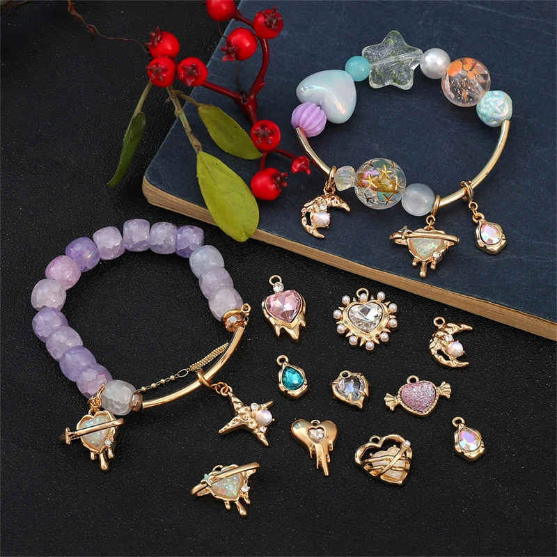 럭셔리 AB 컬러 라인석 하트 나비 장미 펜던트, 쥬얼리 제작 용품, DIY 공예 부품 액세서리, 1 개