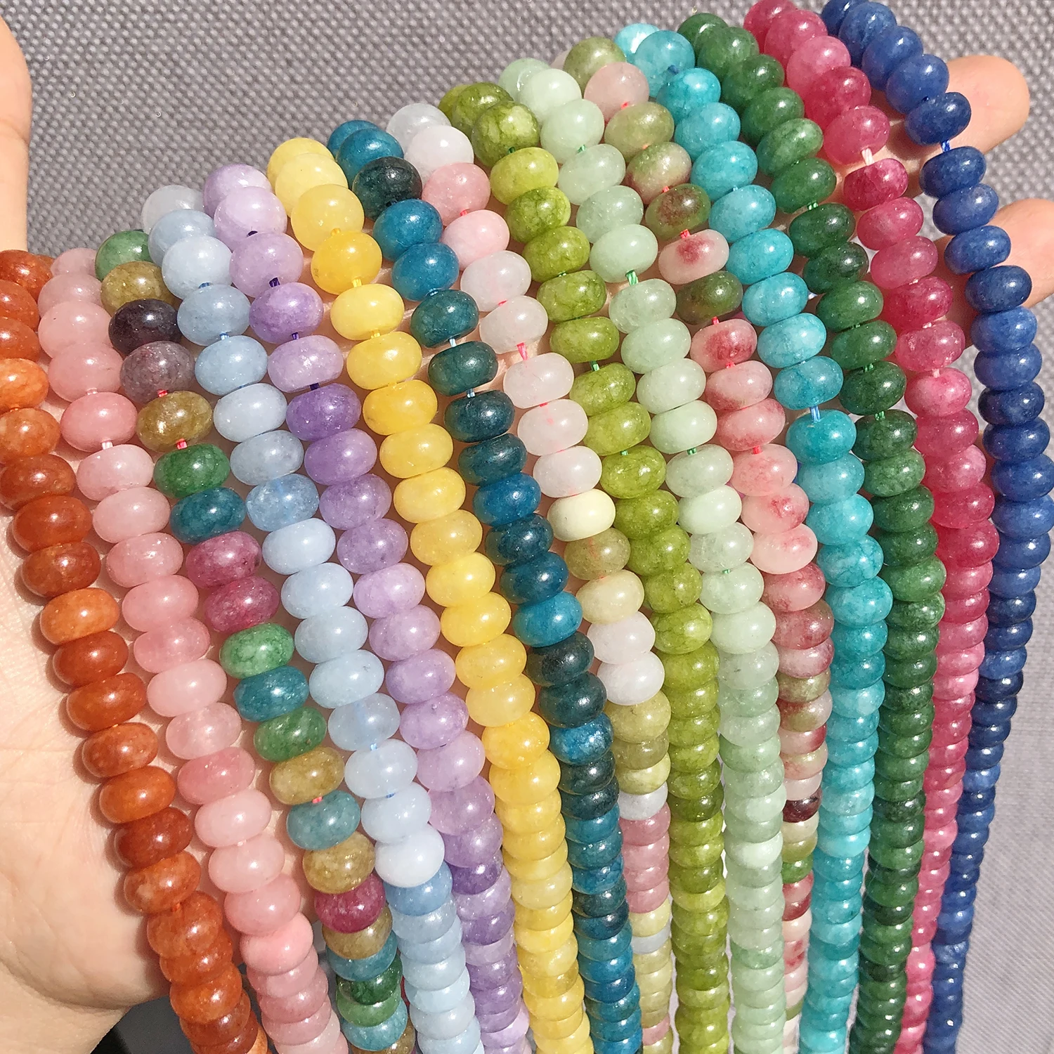 5x8mm 천연 주판 Rondelle 옥 석영 비즈 스톤 플랫 라운드 DIY 매력 팔찌 보석 만들기 용품에 대한 느슨한 비즈