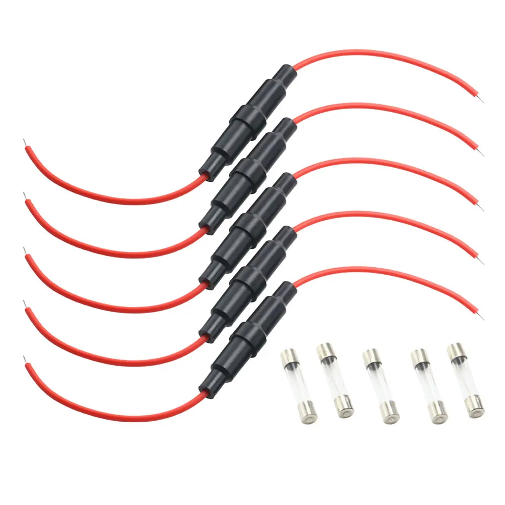 5PCS 5*20mm 6*30mm 유리 퓨즈 홀더 나사 유형 5X20mm 22 20 18 16 14AWG 와이어 케이블 250V 5X20MM 유리 퓨즈 튜브 퓨즈 케이스