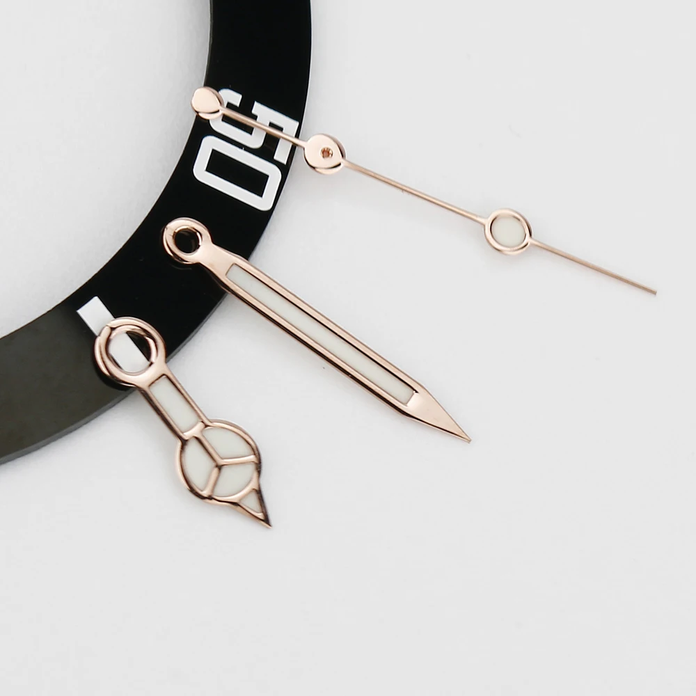 NH35 NH36 광택 핸즈 시계 포인터 8*12*13.5mm 로즈 골드 실버 핸즈 다이버 Aiguille Hands C3 블루 그린 루미너스