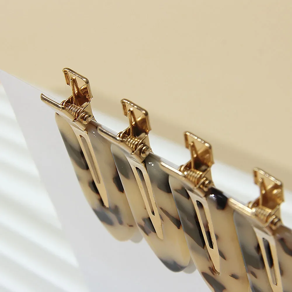 Cwllrn Girls Leopard 원활한 헤어 클립 세트 여성 아세테이트 시트 No Bend Bangs 클립 Duckbill Hairpins 메이크업 헤어 스타일링 도구