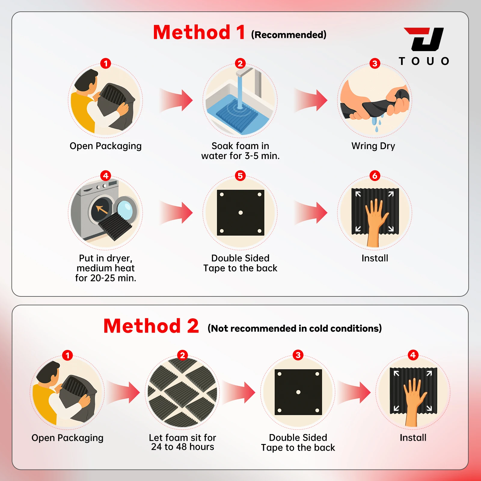 TOUO 어쿠스틱 폼 방화 방음 스폰지 6/12/24/48 Pcs 계란 상자 방음 폼 스튜디오 홈 흡음