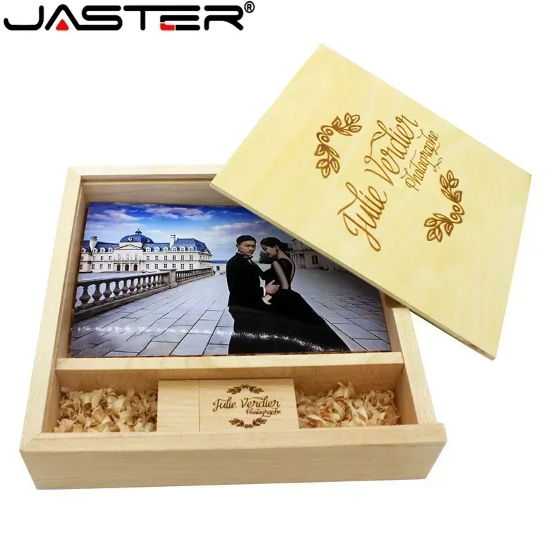 JASTER 메이플 사진 앨범 나무 USB + 박스 메모리 스틱 Pendrive 8GB 16GB 32GB 64GB 128GB 사진 선물 무료 로고 (170*170*35 MM)