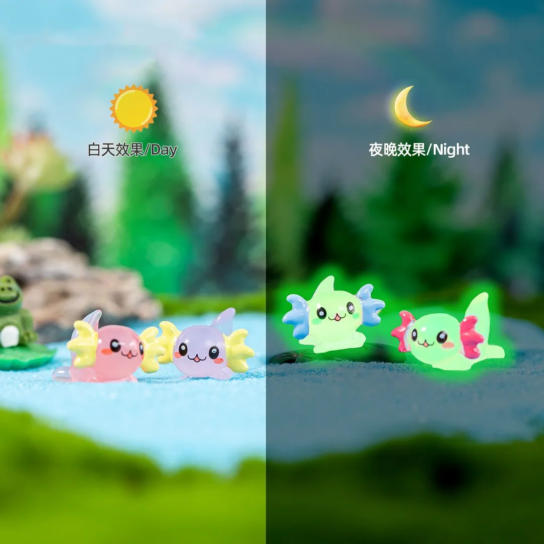 8-15PCS 빛나는 Axolotl 미니어처 Ambystoma Mexicanum 밤에 빛나는 이끼 Microlandscape 장식 귀여운 동물 물고기 탱크 DIY