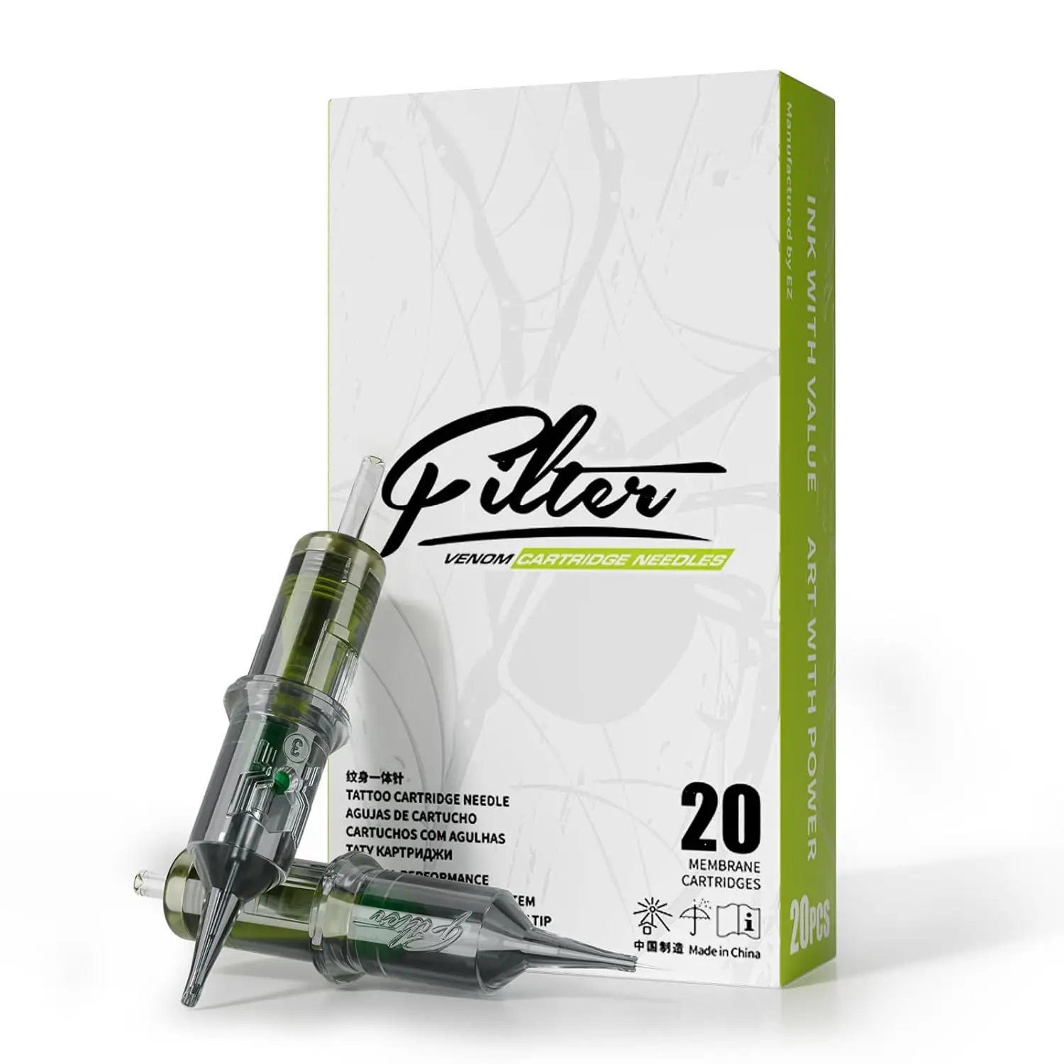 EZ 필터 베놈 카트리지 일회용 문신 바늘, RL, RS, RM, M1 멤브레인 전문 멸균 안전 문신 건, 20 개, 50 개