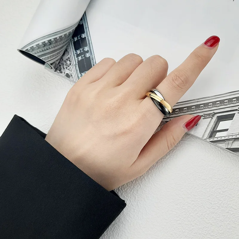 여성을위한 스테인레스 스틸 연동 트리플 링 멀티 컬러 웨딩 밴드 Bague Three in One