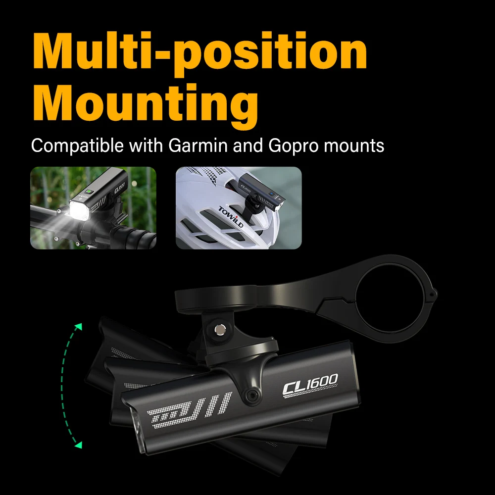 TOWILD CL1600LM 자전거 라이트 5000mAh 자전거 라이트 IPX6 손전등 알루미늄 전면 램프 Type-C 충전 MTB 도로 사이클링 헤드 라이트