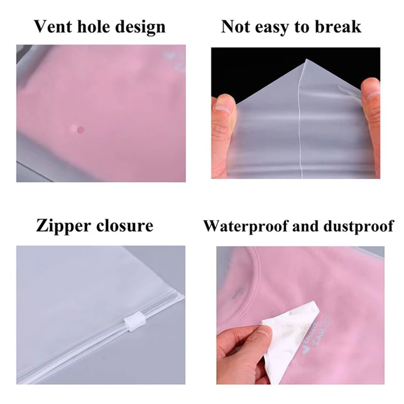 10pcs 서리로 덥은 플라스틱 포장 가방 여행 저장 가방 방수 가방 지퍼 잠금 자체 밀봉 의류 포장 구멍