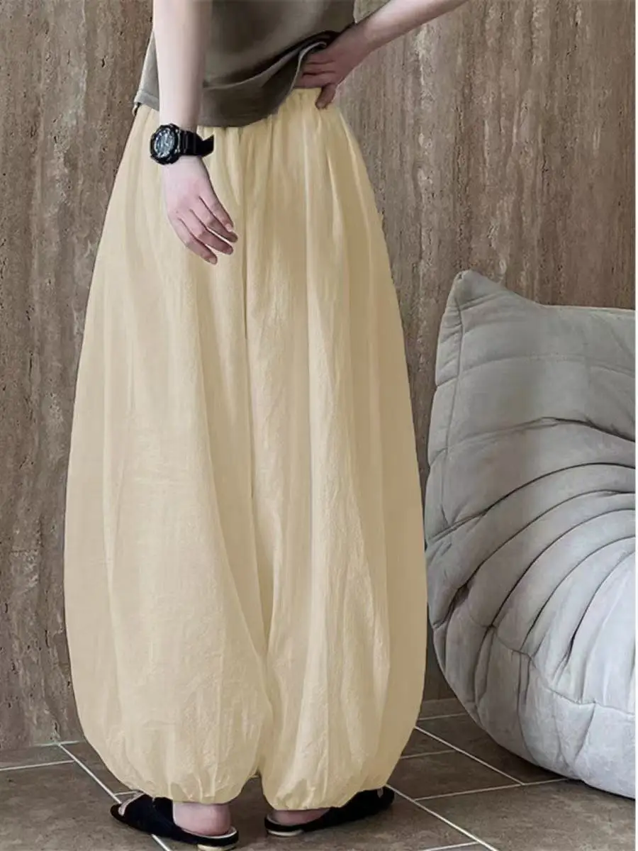 여성 미니멀리스트 솔리드 오버 사이즈 블루머 2025 뉴 여름 힙합 와이드 레그 팬츠 포켓이있는 통기성 편안한 크로스 바지