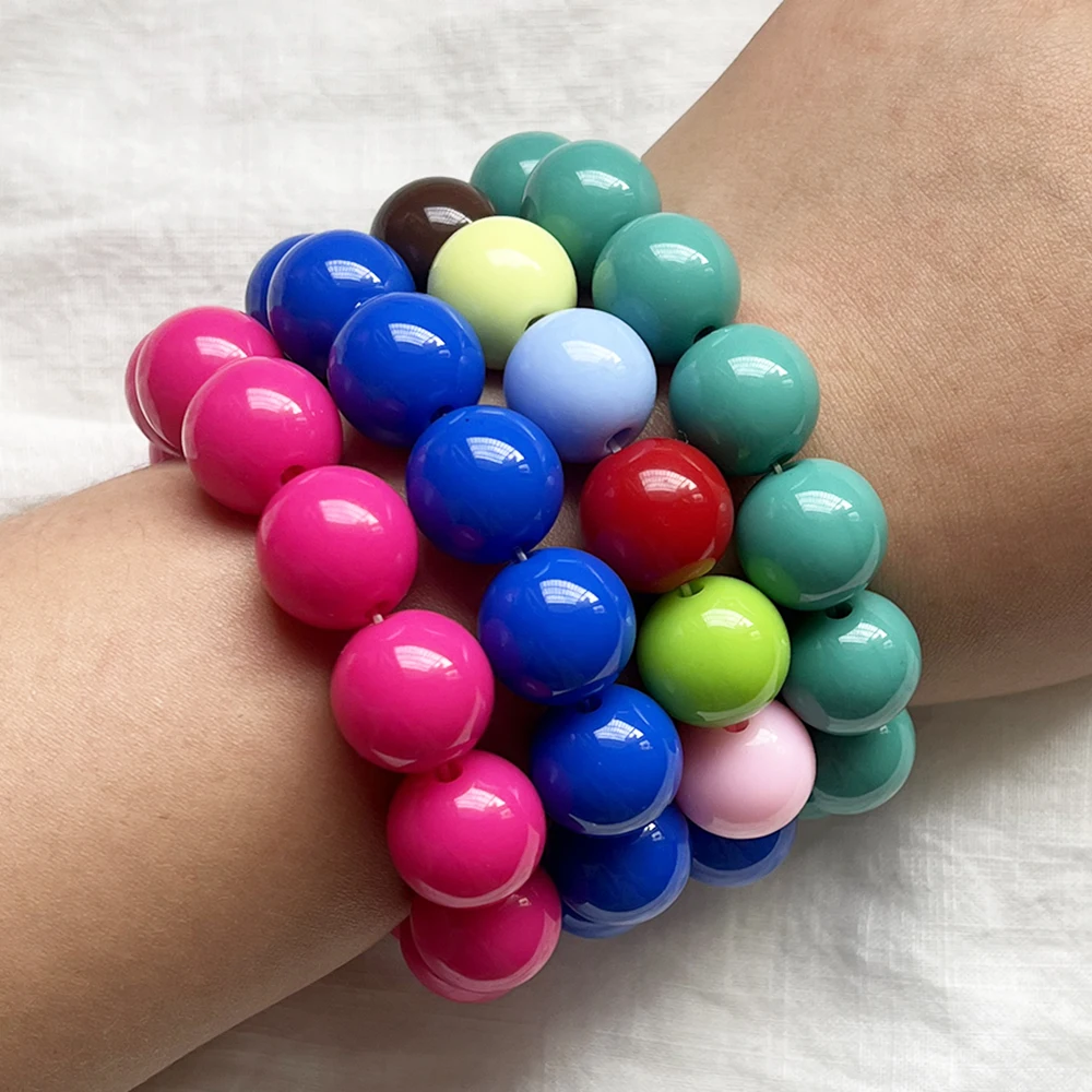 귀여운 달콤한 다채로운 아크릴 큰 구슬 Chunky 팔찌 형광 손 페르시 간단한 Bangles 여름 봄 쥬얼리 액세서리