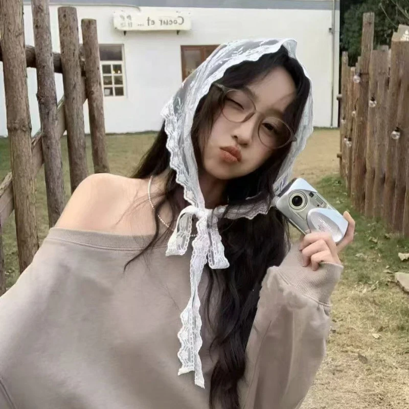 INS 스타일 삼각형 레이스 손수건 작은 앞치마의 맞춤형 유행 레이어링 부드러운 다목적 한국 머리 스카프 헤어 스카프