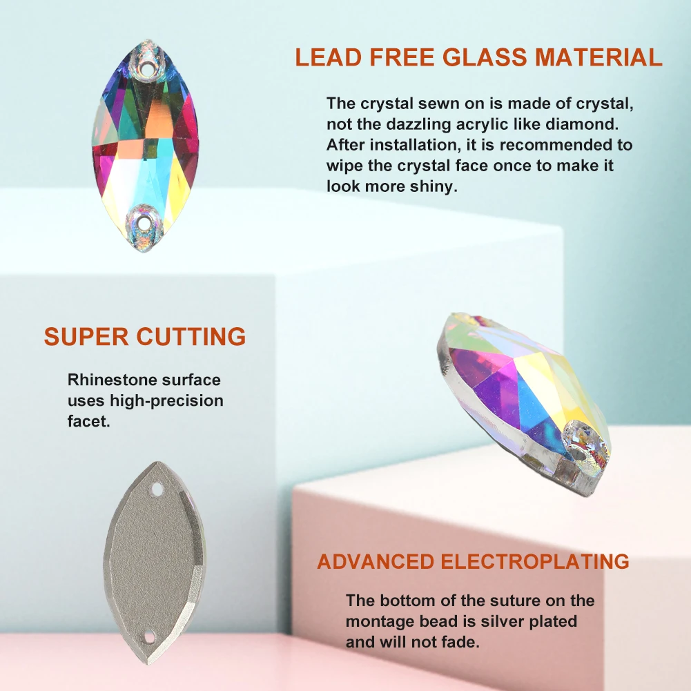 YHB 최고 품질의 유리 Navette 플랫 버클 바느질 돌 플랫 백 의류 가방에 대한 라인 석에 바느질