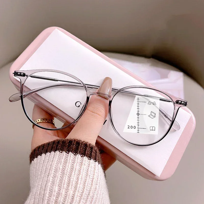 럭셔리 근거리 및 원거리 다초점 안경 unisex 안티 블루 라이트 독서 안경 디옵터 여성 남성 초경량 원시 0 ~ +4.0