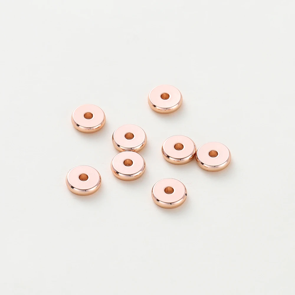 50 개/몫 14K/18K 골드 컬러 도금 황동 4mm 5mm 6mm 라운드 스페이서 비즈 DIY 쥬얼리 액세서리에 대 한 플랫 팔찌 비즈
