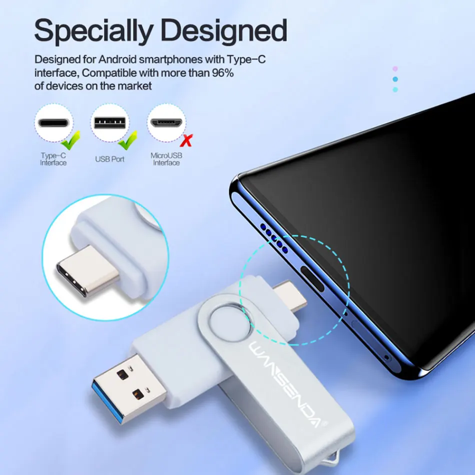 Wansenda USB 플래시 드라이브 512GB 256GB USB 3.0 펜 드라이브 128GB Cle USB 스틱 유형 C Android/PC 64GB Pendrive 32GB Memoria USB