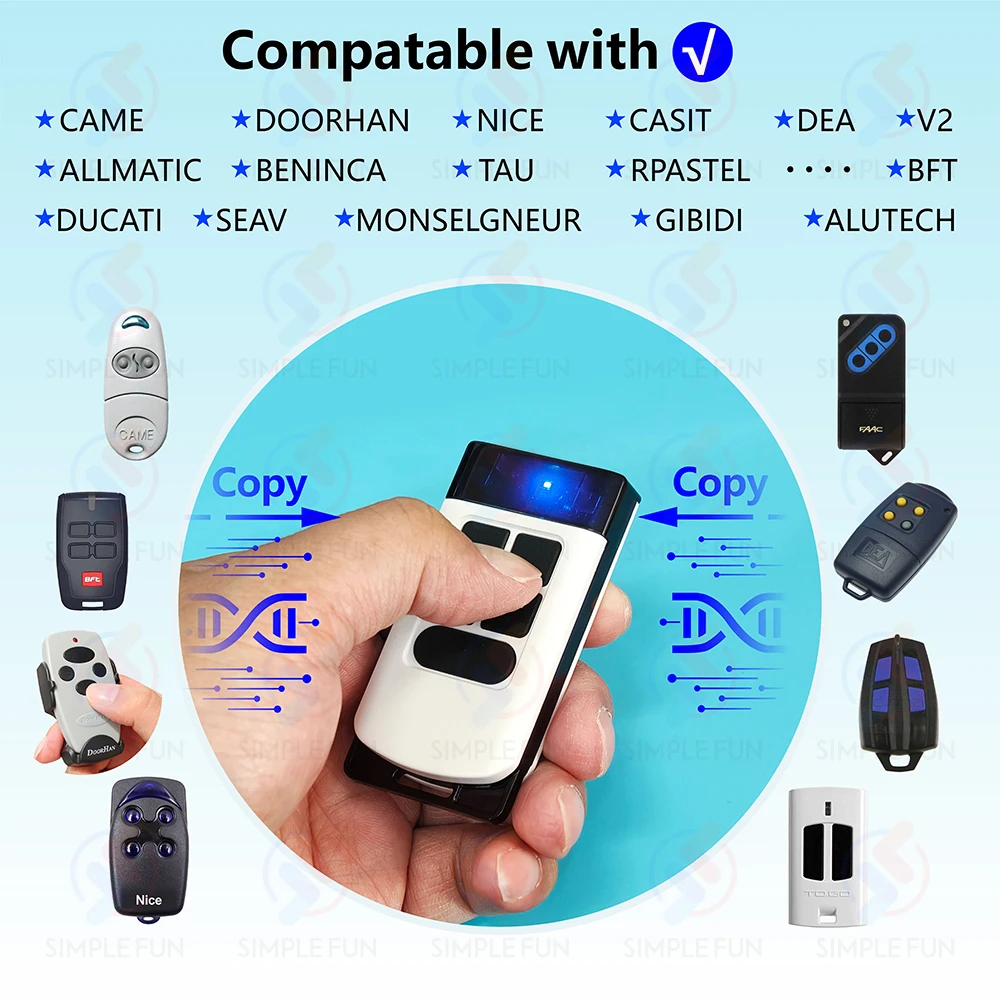 433Mhz 330Mhz 868Mhz 복사 원격 제어 12 채널 Nice Came Doorhan 300~915Mhz 복사기 차고 문 오프너 복제 송신기