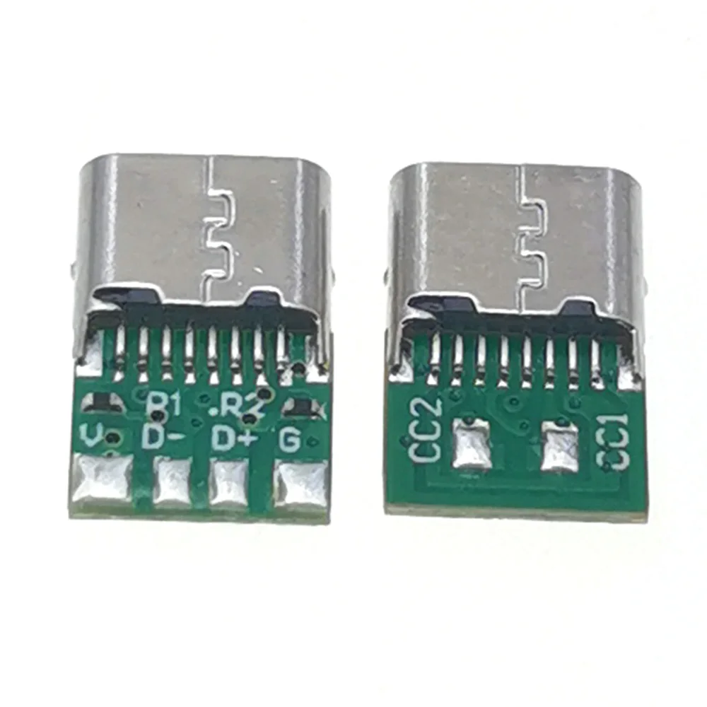 USB 유형 c 암 커넥터 잭(듀얼 5.1K 저항기 포함) 16핀 usb 전기 터미널 용접 DIY 데이터 케이블 지원 PCB 보드