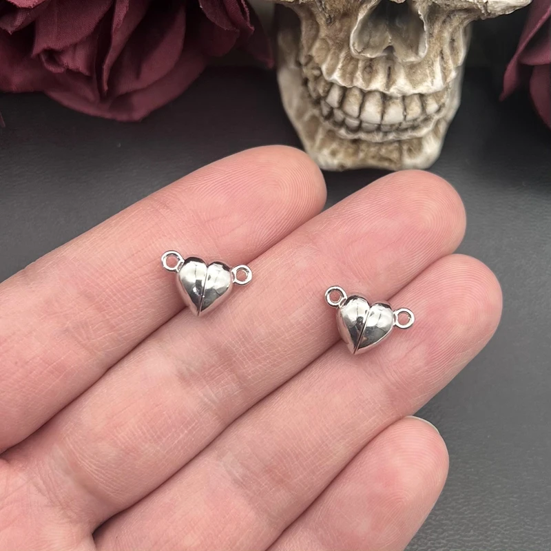 10sets(20pcs) 실버 컬러 하트 라운드 마그네틱 스냅 매력 도구 펜던트 맞는 DIY 수제 금속 보석 찾기 용품 만들기