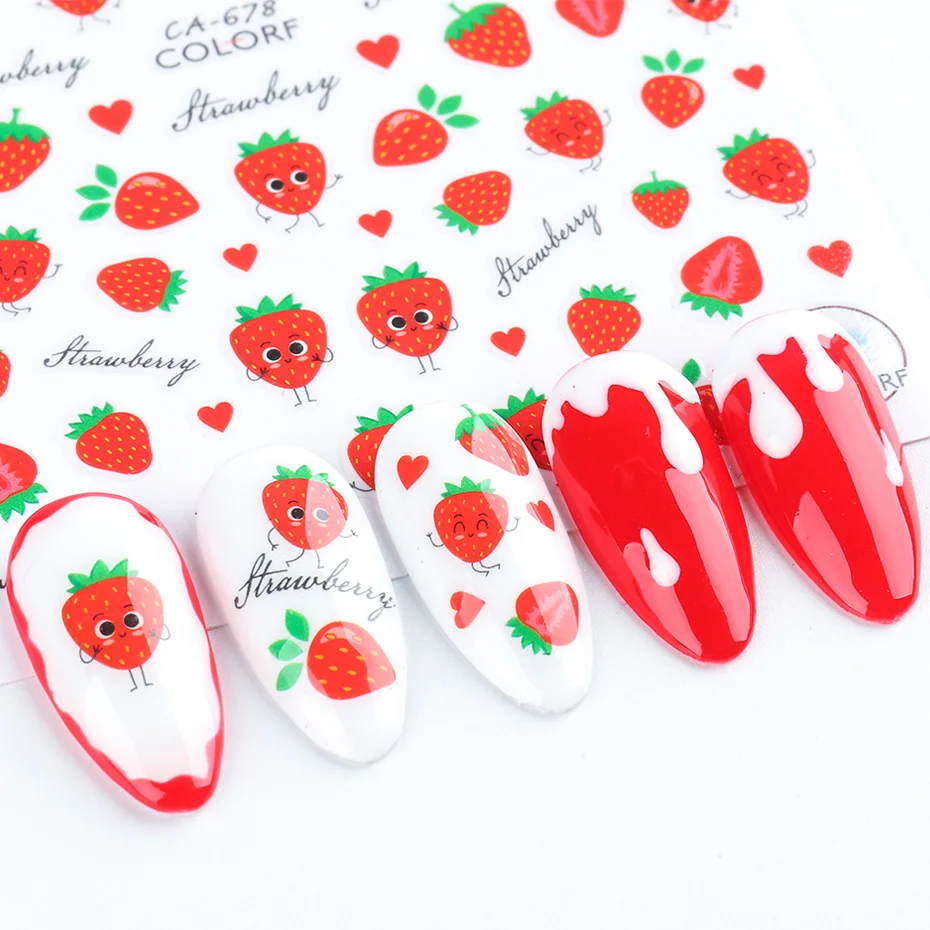 3d 손톱 아트 접착제 슬라이더 레몬 파인애플 딸기 과일 데칼 손톱 장식 매니큐어