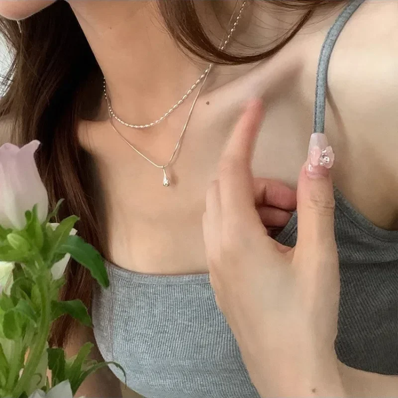 여성용 드롭 펜던트 목걸이, 더블 칼라 체인, 패션 고급 주얼리 선물, 심플한 디자인