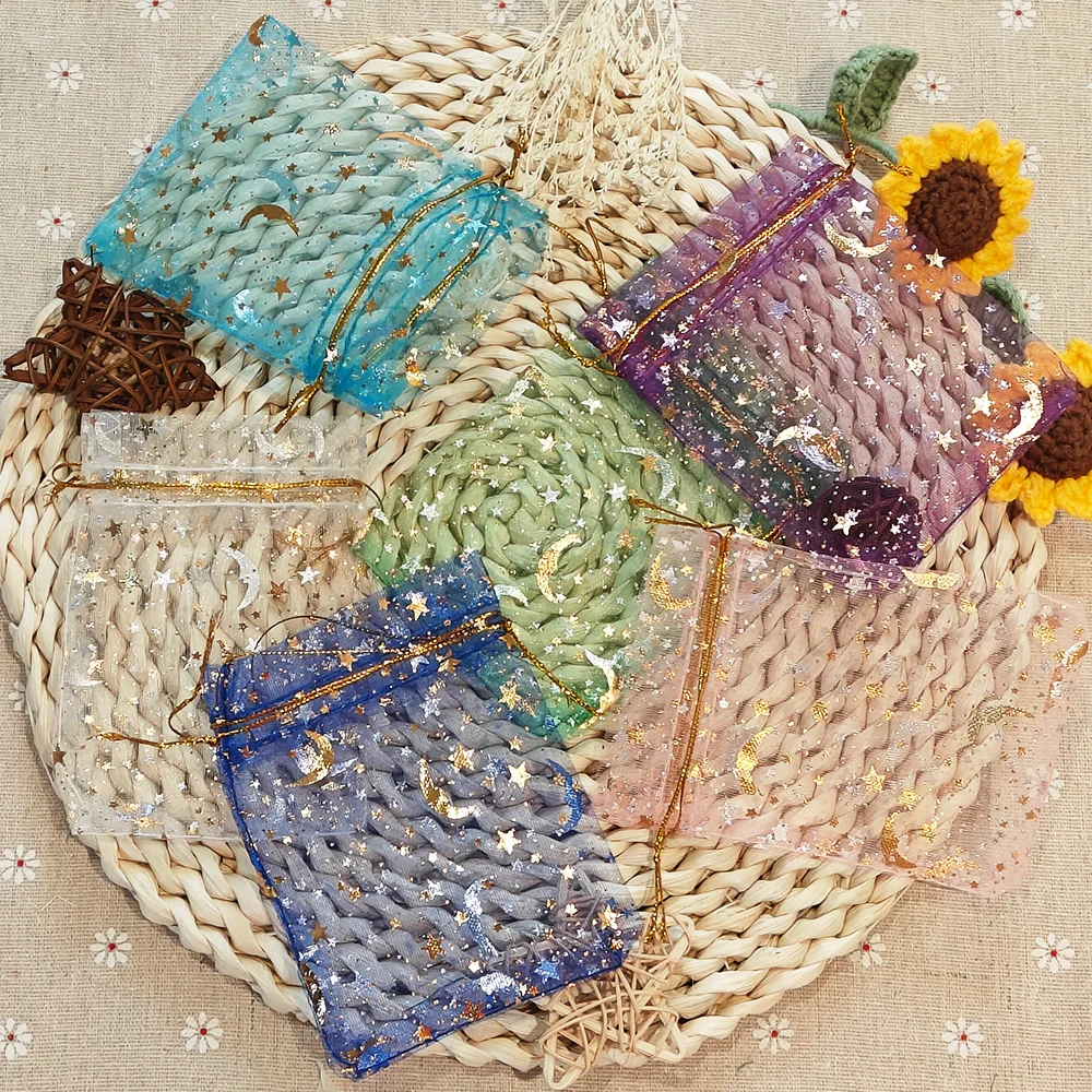 25/50/100pcs 문 스타 Organza 선물 가방 웨딩 파티 캔디 가방 쥬얼리 포장 도매에 대 한 여러 가지 빛깔의 보석 선물 파우치