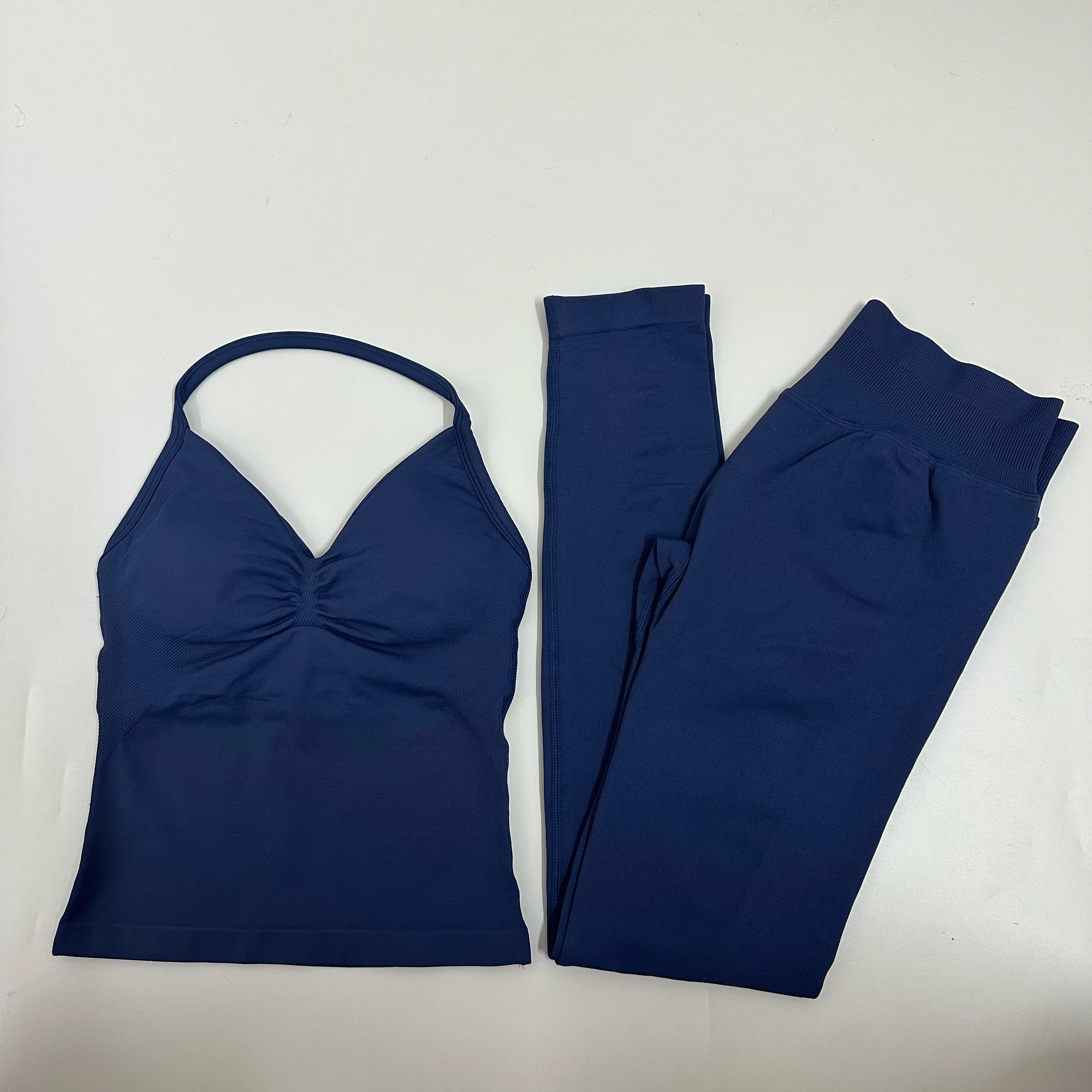 노로고 2피스 세트 요가 레깅스 세트 여성 백리스 탱크탑 하이웨이스트 스크런치 짐 슈트 피트니스 의류 아웃핏 요가 세트