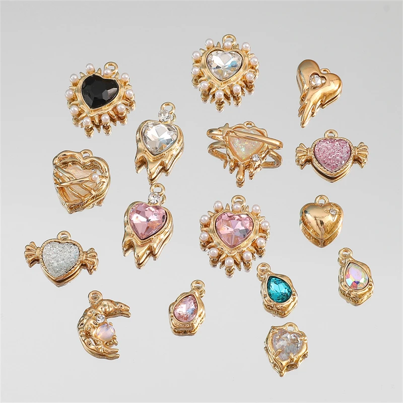 럭셔리 AB 컬러 라인석 하트 나비 장미 펜던트, 쥬얼리 제작 용품, DIY 공예 부품 액세서리, 1 개