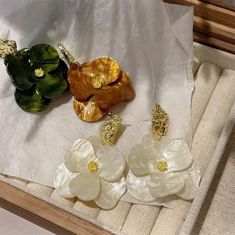 여성용 빈티지 아크릴 꽃 꽃잎 펜던트 귀걸이, 절묘한 합금 꽃 댕글 귀걸이, 럭셔리 캐주얼 파티 쥬얼리 선물