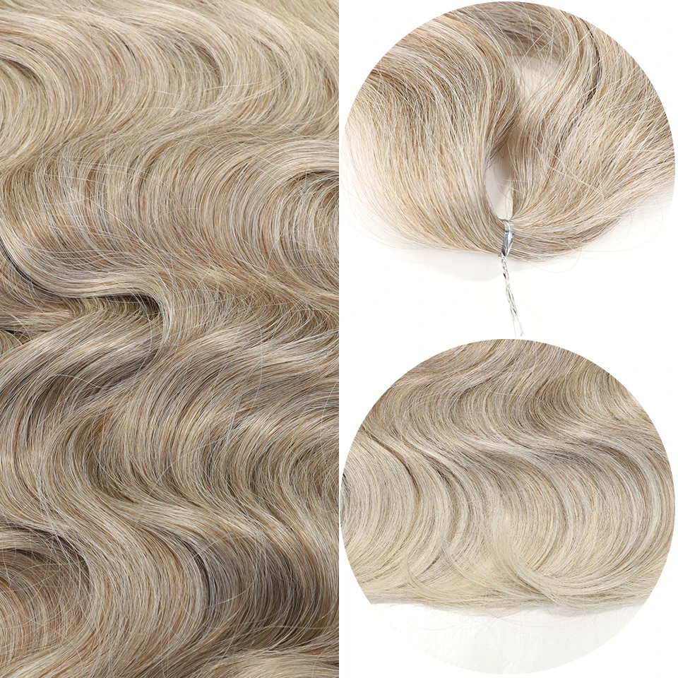 노블 헤어 소프트 바디 웨이브 크로셰 헤어, 합성 헤어 브레이드, 포니테일 가짜 헤어, 웨이브 옴브레 금발 헤어 익스텐션, 24 인치, 3 개