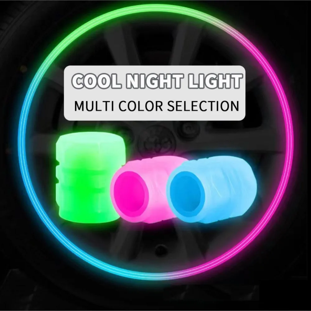 어둠 속에서 빛나는 밸브 모자 자동차 형광 타이어 밸브 오토바이 자전거 바퀴 타이어 허브 커버 장식 모자 장식