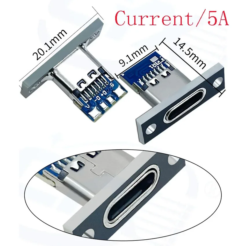 1-10pcs 나사 고정 플레이트가있는 USB 3.1 유형 C 소켓 유형-C USB 잭 3.1 유형-C 2Pin 4Pin 5Pin 6Pin 암 커넥터 잭