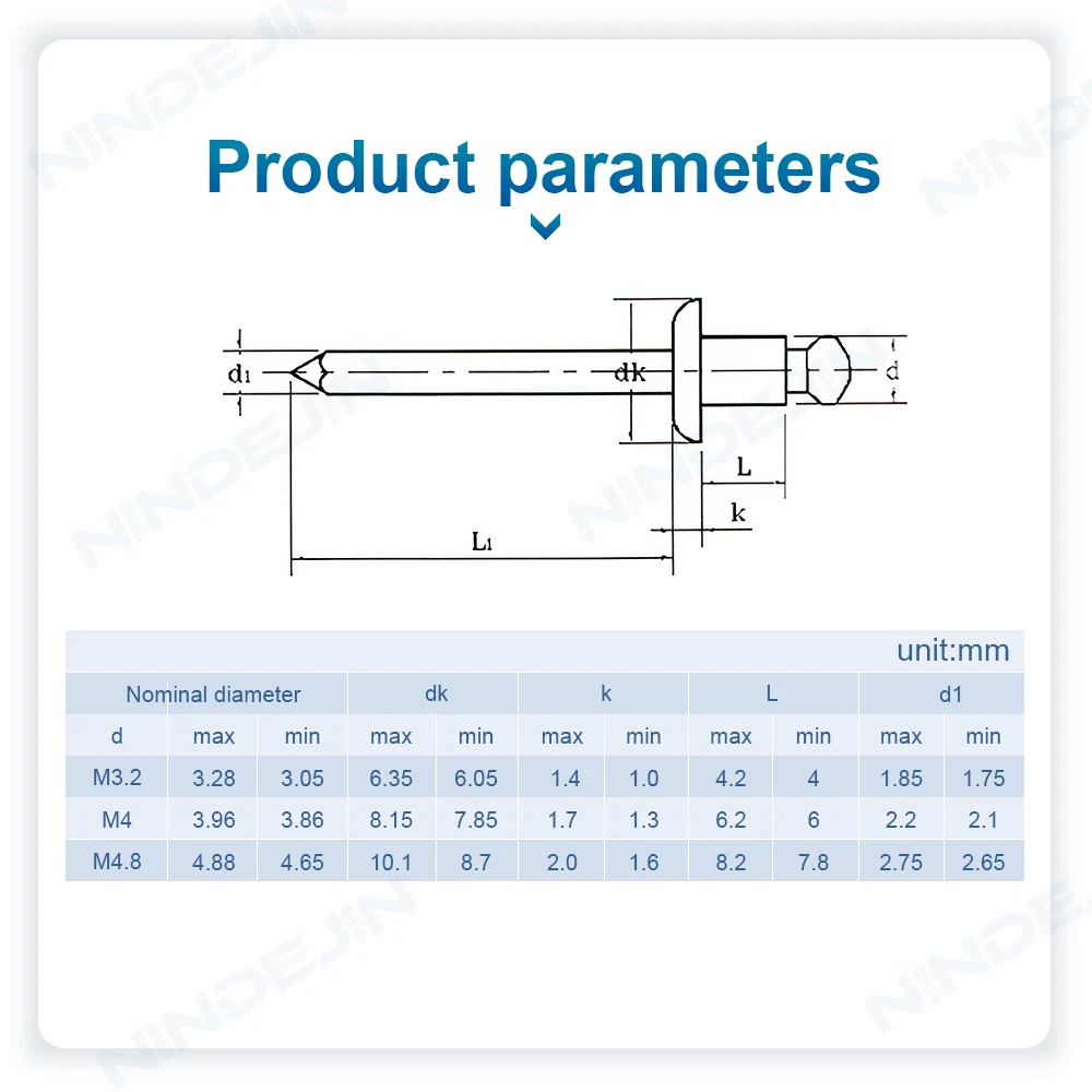 10-50pcs 알루미늄 블라인드 리벳 M2.4 M3 M3.2 M4 M4.8 M5 M6 알루미늄 시트 용 돔 헤드 팝 리벳 스틸 맨드릴 배기 리벳