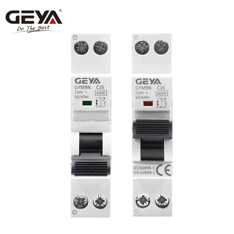 GEYA GYM9N 1P+N MCB 6A 10A 16A 20A 25A 32A 40A 220V AC 회로 차단기 6KA C 곡선 B 곡선