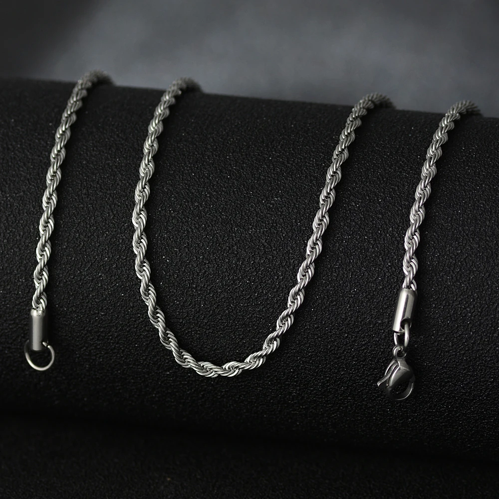 새로운 패션 스테인레스 스틸 체인 1.2-3mm 실버 색상 로즈 골드 목걸이 쥬얼리 진공 도금 액세서리 초커 칼라, 50cm