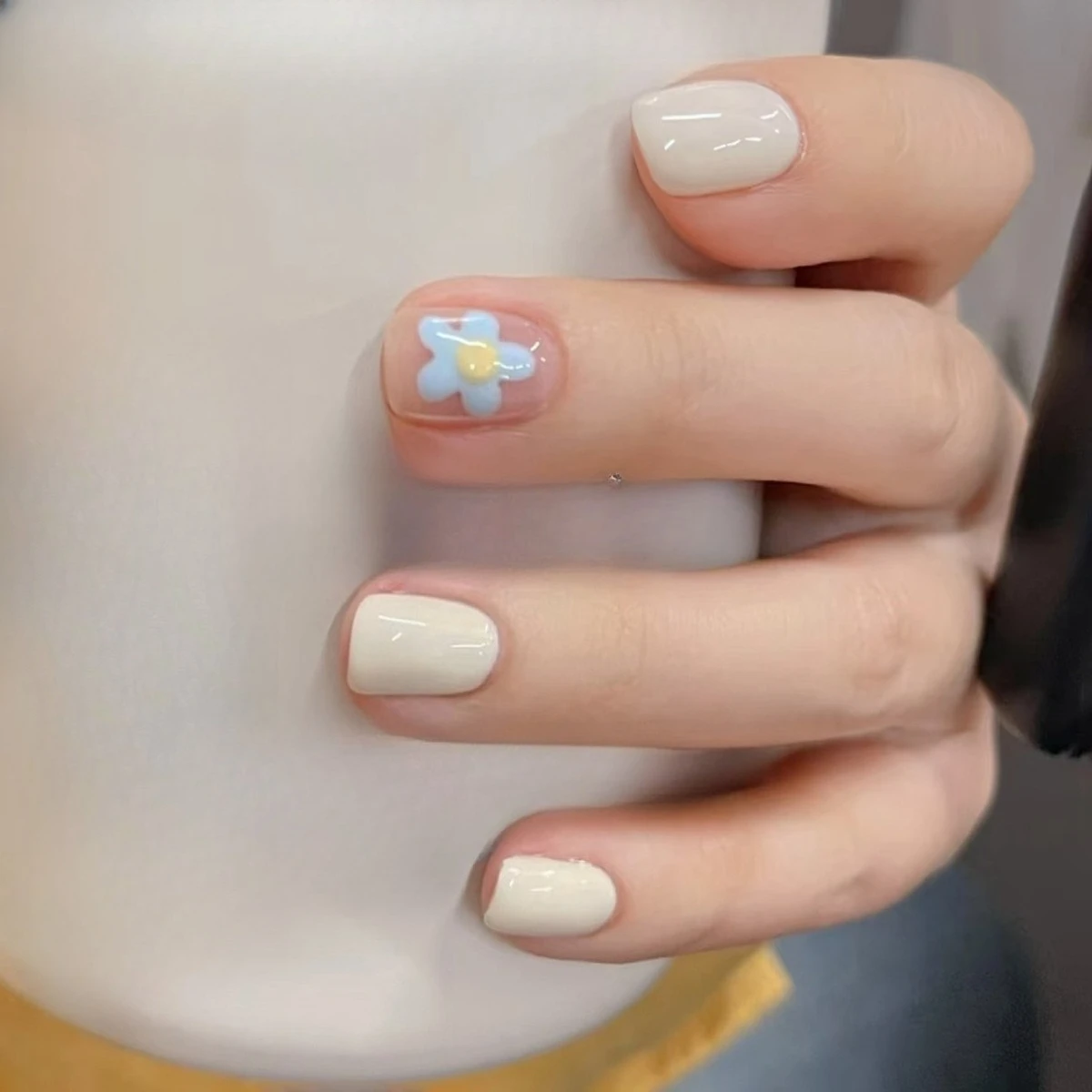 24Pcs 핑크 고양이 블루 사랑 거짓 손톱에 귀여운 짧은 발레 프레스 달콤한 프랑스 고양이 눈 활 스타 디자인 스타일 분리형 손톱 세트