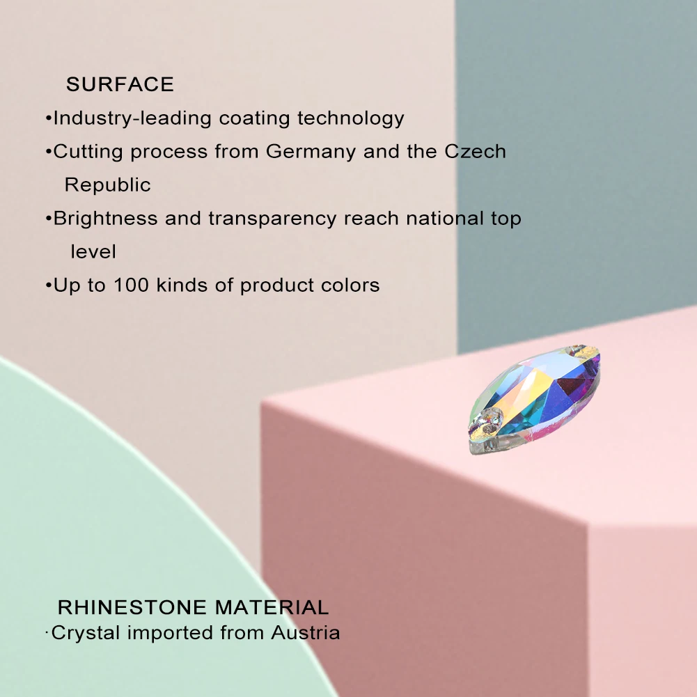 YHB 최고 품질의 유리 Navette 플랫 버클 바느질 돌 플랫 백 의류 가방에 대한 라인 석에 바느질