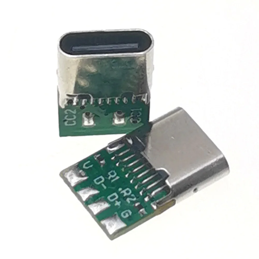 USB 유형 c 암 커넥터 잭(듀얼 5.1K 저항기 포함) 16핀 usb 전기 터미널 용접 DIY 데이터 케이블 지원 PCB 보드