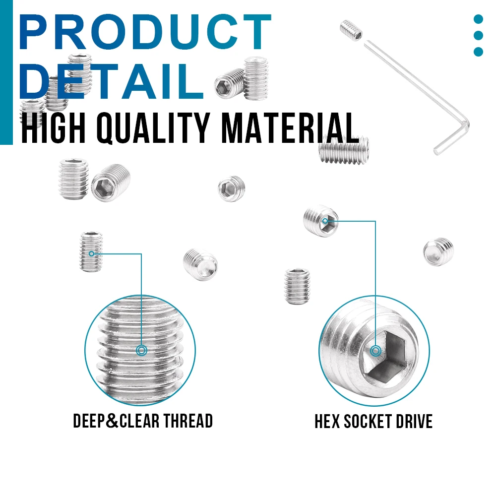 NINDEJIN 육각 소켓 고정 나사 컵 포인트 스테인레스 스틸 m2 m3 m4 m5 m6 m8 m10 헤드리스 육각 소켓 그럽 나사 DIN916