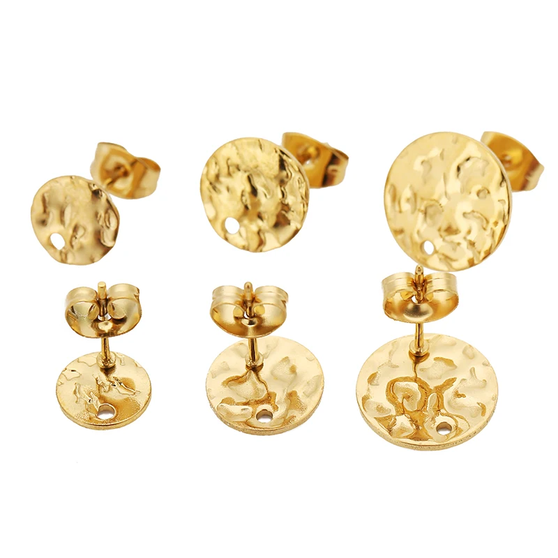10pcs 스테인레스 스틸 엠보싱 귀 포스트 스터드 귀걸이 플러그와 기본 핀 DIY 쥬얼리 만들기위한 18k 골드 컬러 귀 뒤로
